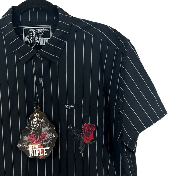 Retro Rifle The Don SS Button Front Stripe Shirt Black XL New - Picture 2 of 3